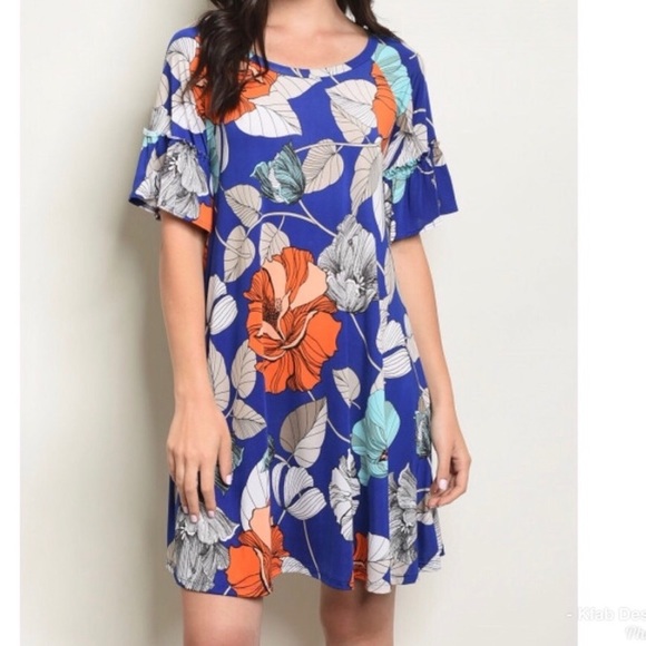 🏝LAST 2!  Tropical Flower 🌺 Ruffle Sleeve Dress - Picture 5 of 5